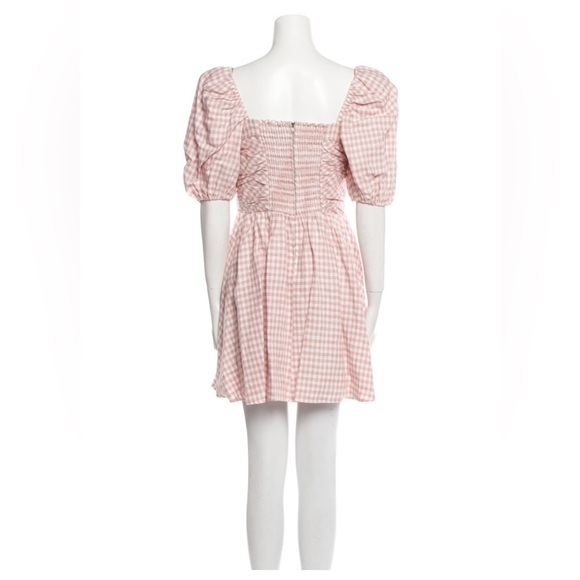 REFORMATION 100% Linen Pink Gingham Puff Sleeve Square Neck Zula Mini Dress NWT - Picture 7 of 8